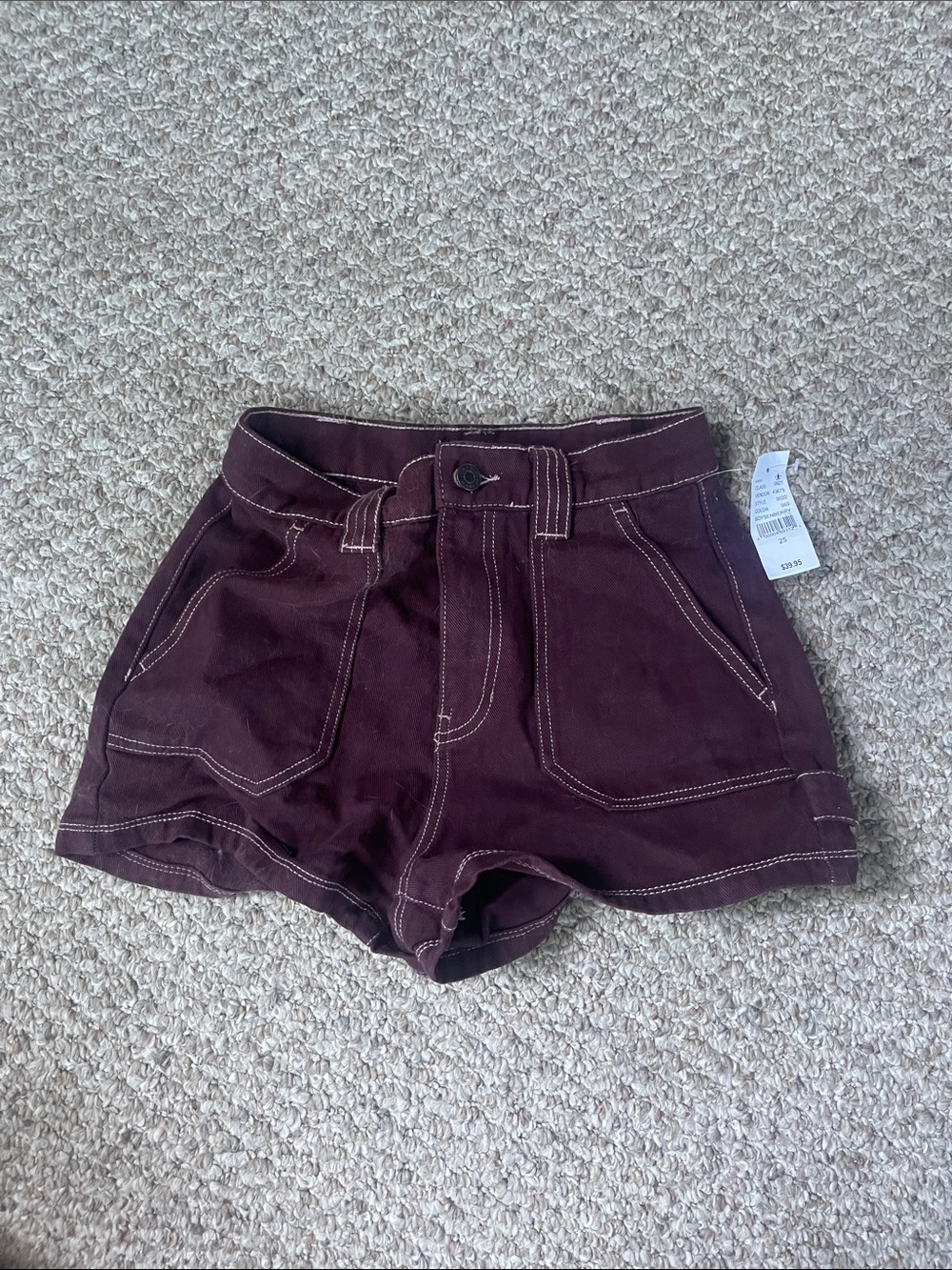 PacSun Women's Burgundy High-Rise Jean Shorts with Contrast Stitching